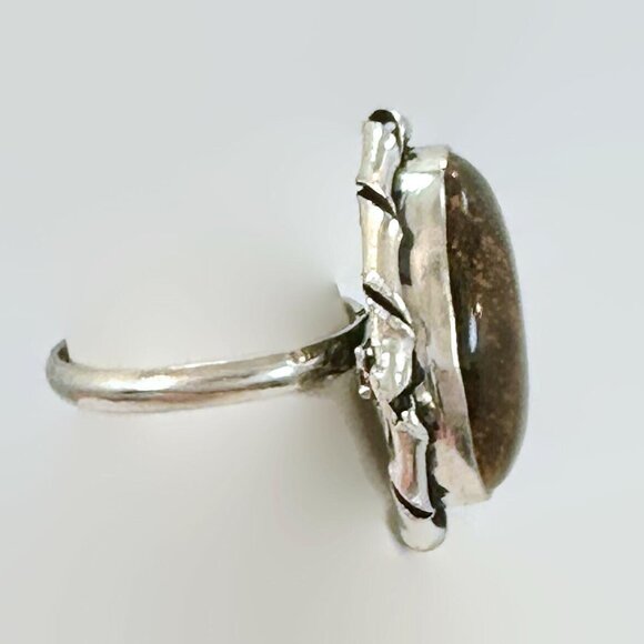Tiger Eye Ring, Silver Plated ,Large Stone, Big Statement, Size 8, Huge, Vintage - Picture 3 of 5